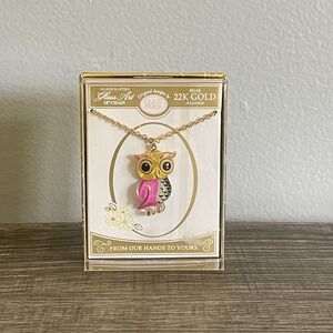 Glass Baron Handcrafted OWL Pendant Gold Tone Chain Necklace New In Package